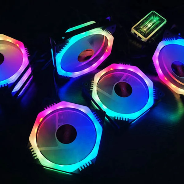 

COOLMOON FANGZHOU2 Computer Case PC Cooling Fan RGB Adjust 120mm Quiet + IR Remote New Computer Cooler RGB CPU Case Fan TWO In O