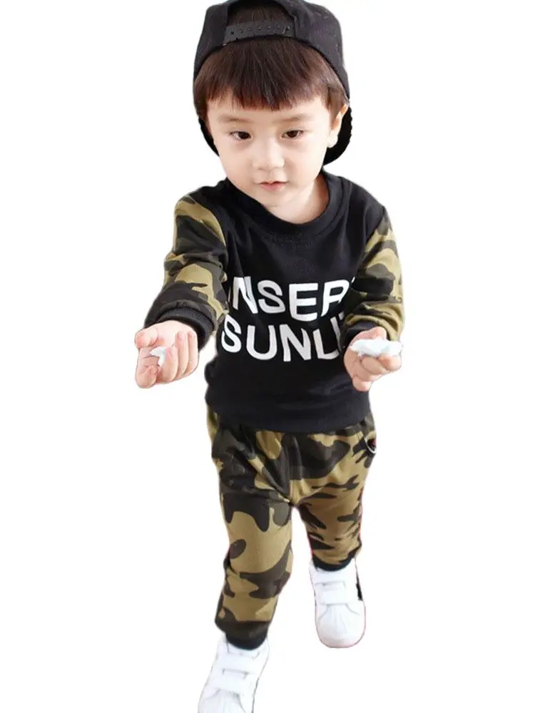 2Pcs Summer Kids Infant Baby Boys T-shirt Pants Camouflage Tracksuit Outfits Set