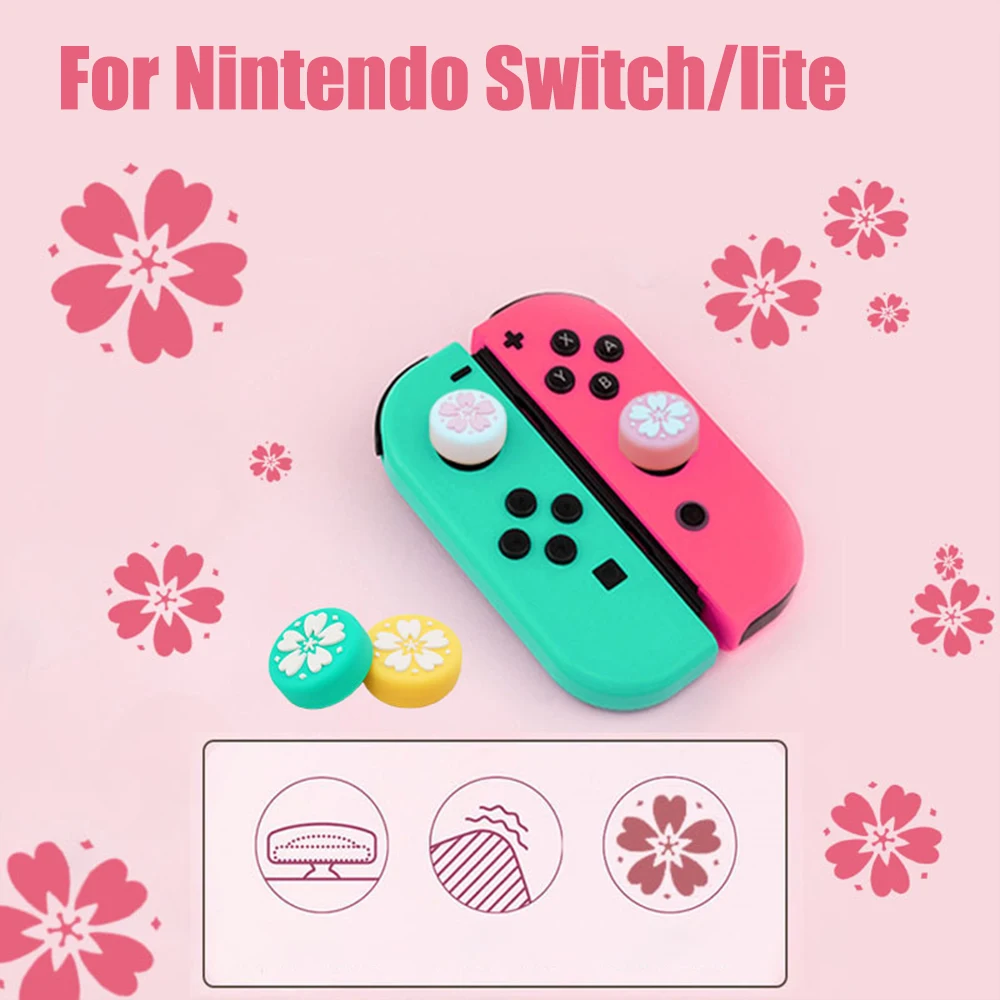 

Pink Sakura Cat Silicone Analog Thumb Stick Grips Caps for Nintend Switch/LITE NS JoyCon Controller Sticks Cap for Joy Con Cover