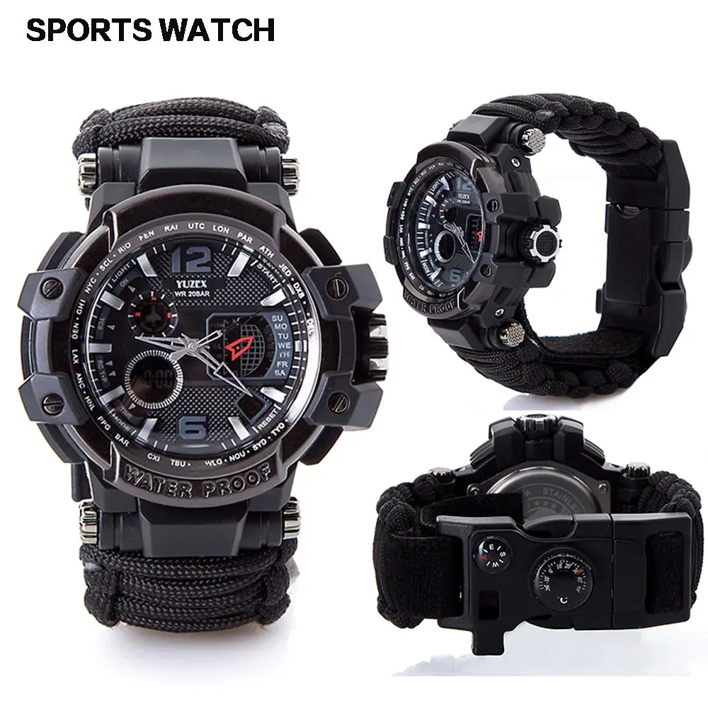 

Men Outdoor Survival Military Watch Fashion Multifunctional Compass Waterproof LED Quartz Sport Watch Male relogios masculino