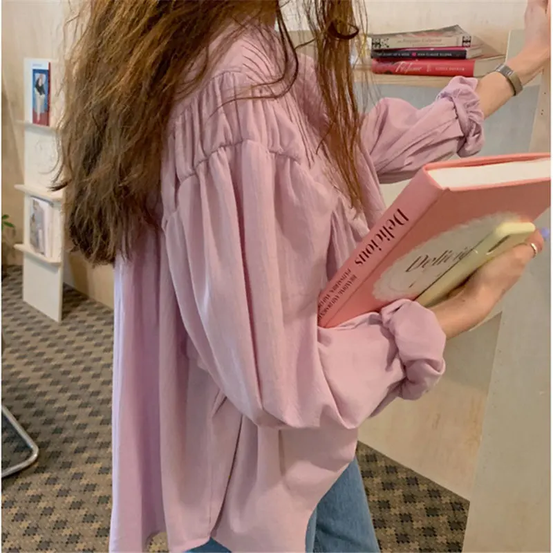 Свободные повседневные топы HziriP фиолетово-розовые женские блузки в офисном