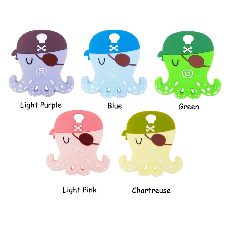 Chenkai 10PCS Pirate Squid Silicone Baby Teethers BPA Free Sensory Pacifier DIY Infant Necklace Pendant Teething Chewing Toy