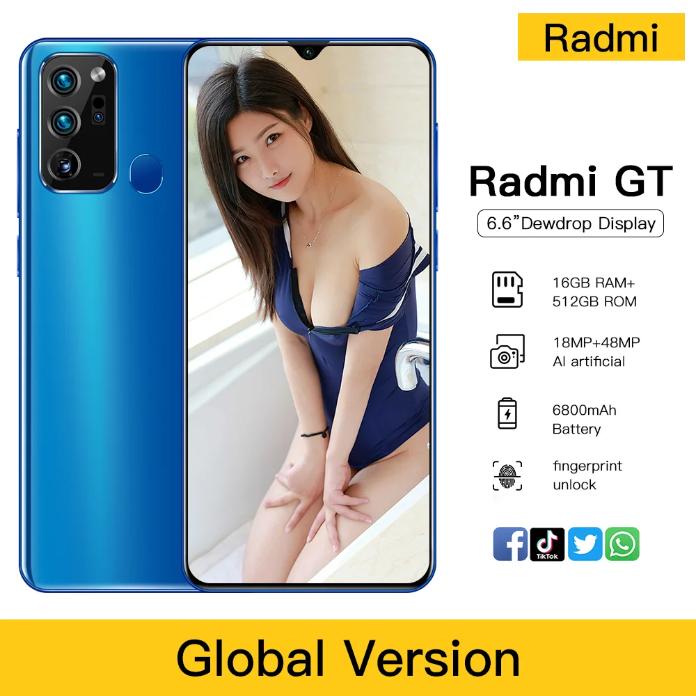 

Radme GT 6.6Inch Smartphone 12GB+512GB 6800mAh Android11.0 Cellphone 18+48MP Global Version 5G Mobile Phones Support Google