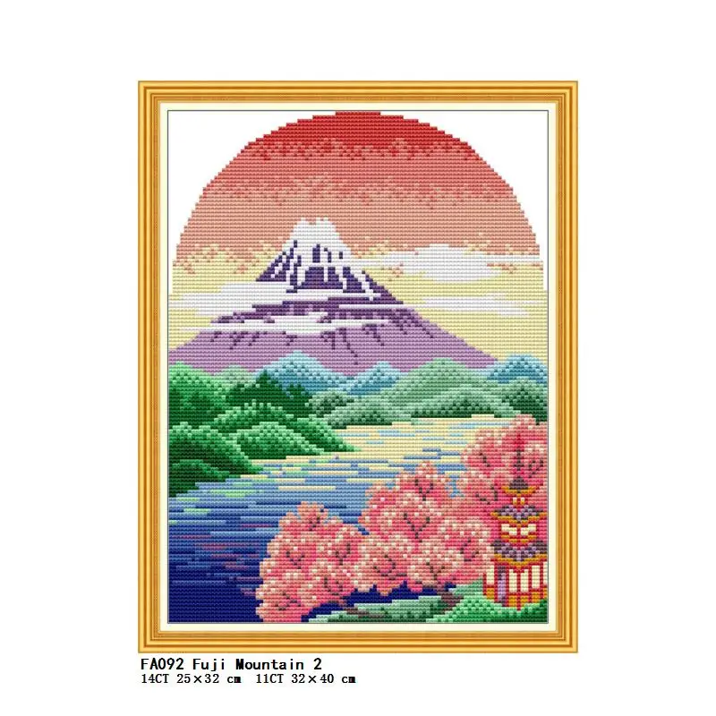 

Набор для вышивки крестиком Fuji, комплект для китайской вышивки 14CT 11CT, с пейзажным узором, вышивка, подарки