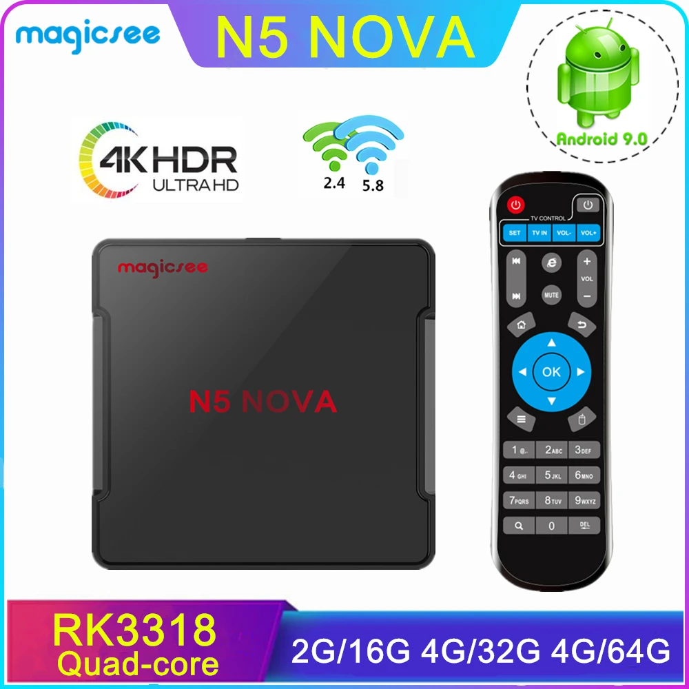 ТВ-приставка Magicsee N5 NOVA Android 9 0 четырехъядерный процессор RK3318 4 Гб ОЗУ 32 ГБ/64 ПЗУ 2