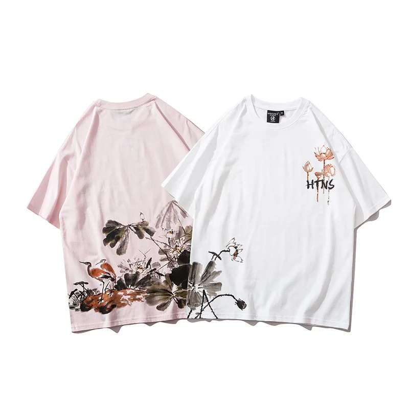 

Dropshipping Summer Hipster Ink Painting Print Tshirts Couples Casual Loose Short Sleeve Tops Fashion Streetwear Tee Shirts Men