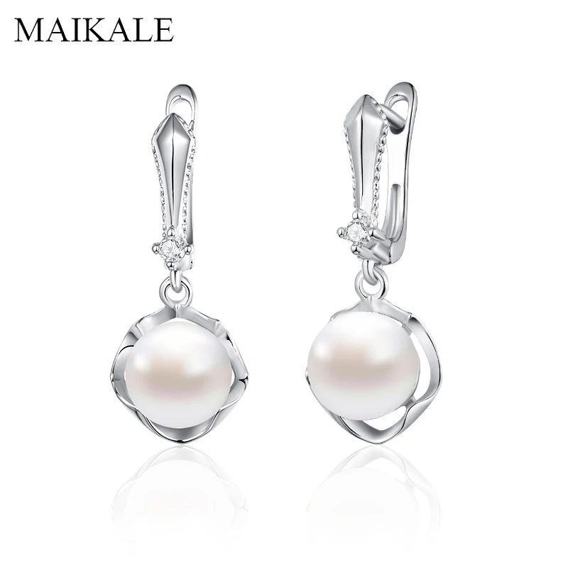 

MAIKALE Trendy Pearl Earrings for Women Jewelry Gold Cubic Zirconia Drop Earrings with Pearl Women Accessories Girl Gifts