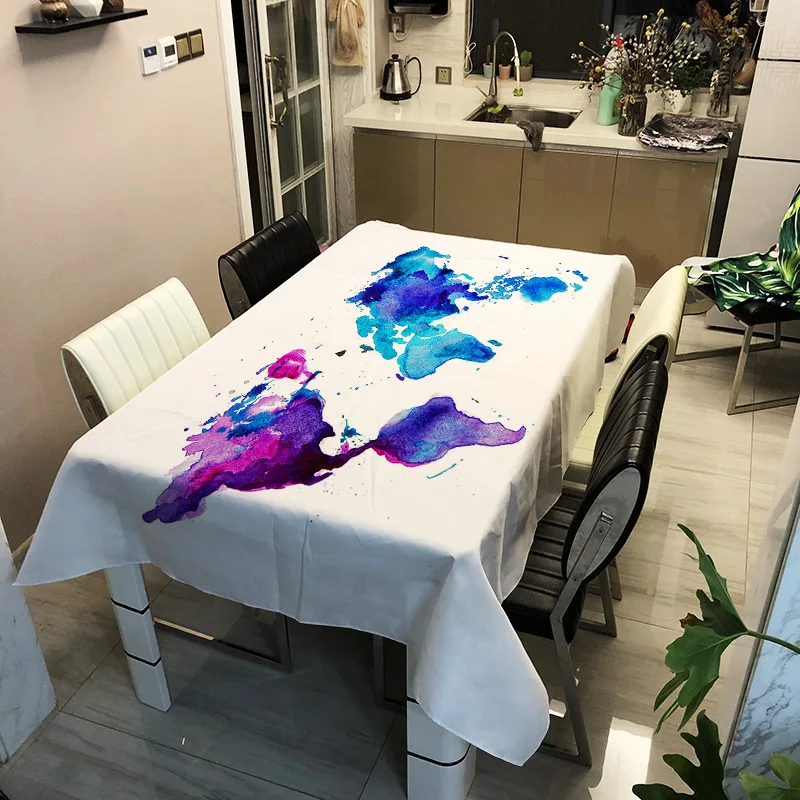 Водонепроницаемая скатерть из полиэстера с принтом карты мира прямоугольная