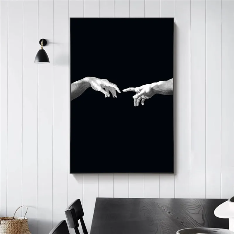 

Creation of Adam Creative Canvas Art Pictures Hand To Hand on Black Ground Canvas Paintings on The Wall Art Posters Decor
