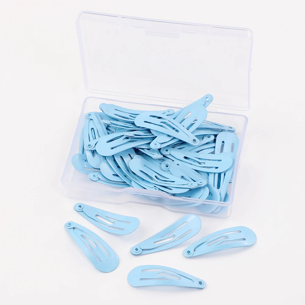 light blue with box 50 шт. заколка для волос для детей, заколка для волос, аксессуары для волос для девочек и женщин, заколка для волос, однотонная металлическая заколка для волос 3 см - Цвет: light blue with box