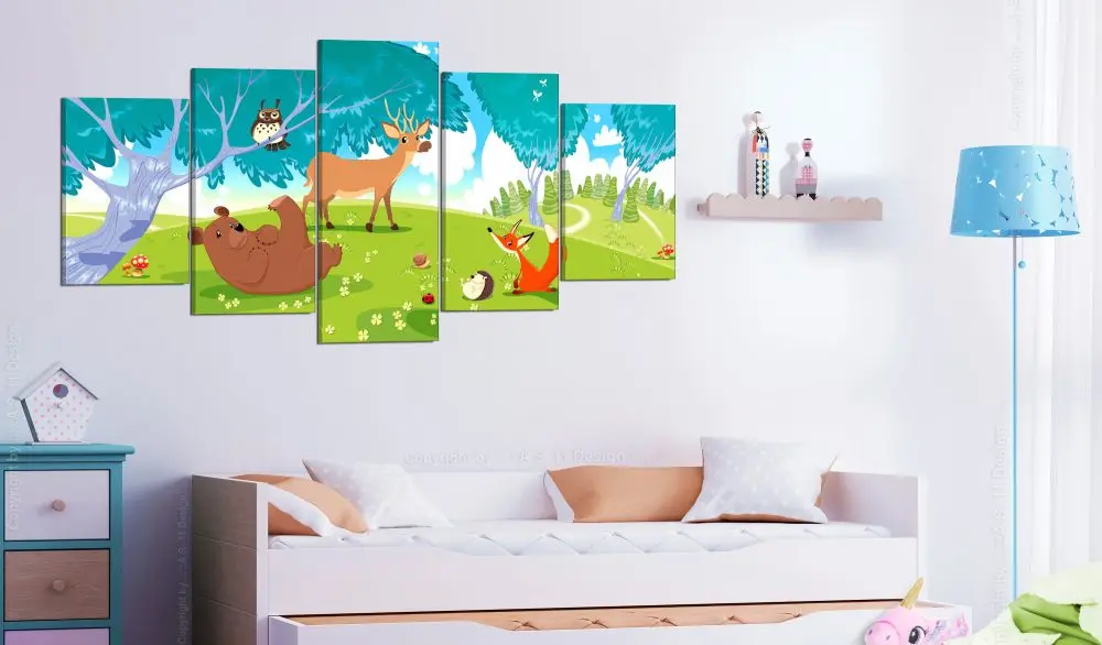 

Friendly Animals Home Wall Decoration Five Piece Set Canvas Printing Drawing Living Room Modern Art
