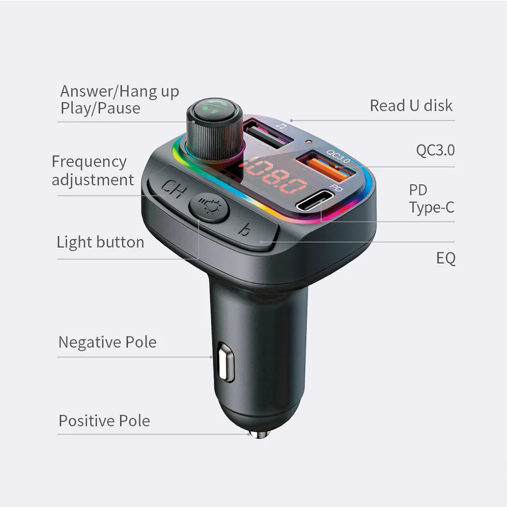 Автомобильный FM-трансмиттер Konrisa Bluetooth 5 0 функция громкой связи QC3.0 + PD18W быстрая