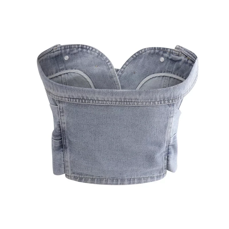Aelegantmis Sexy Denim Blue Crop Tops Women Strapless Off Shoulder Bodycon Club Jeans Tank Top Female Streetwear | Женская одежда