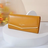 new large capacity three fold long wallet for women fashion simple clutch wallet made of leather ladies double zipper coin purse