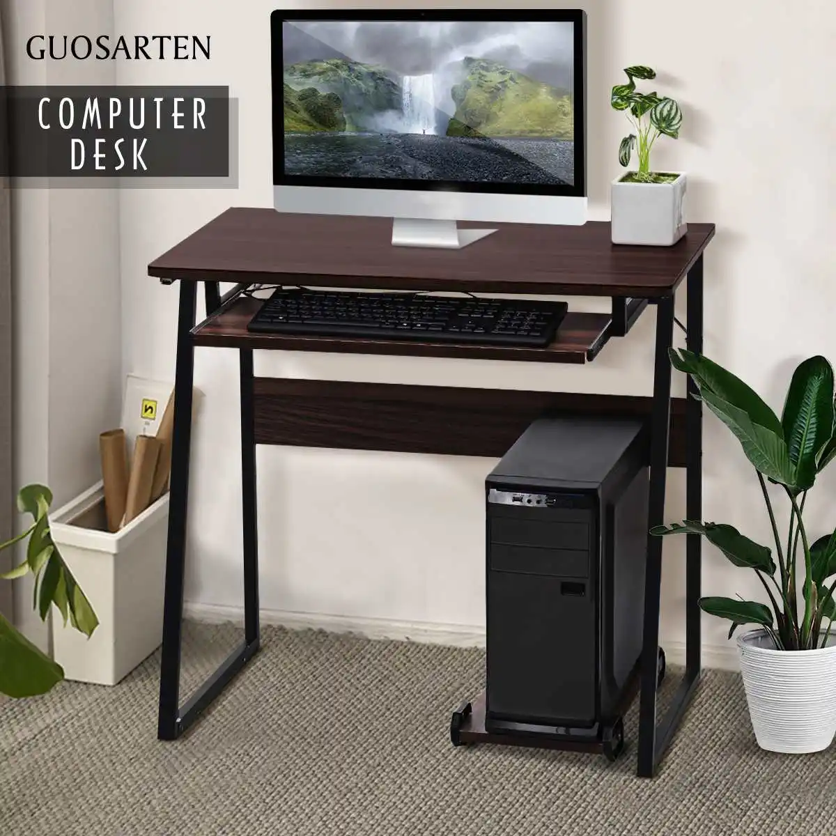 

80cm Wooden Computer Desks with Keyboard and Main Frame Laptop Desk Writing Table Study Desk with Shelves Office Furniture