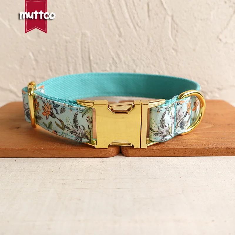 

MUTTCO retailing creative fresh style collars with floral THE BLUE FLOWER handmade adjustable dog collar 5 sizes UDC060B