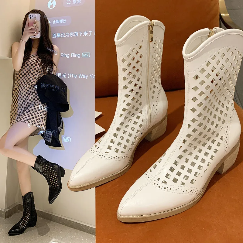 

2021 new sandals summer Martin boots summer net red thick heel hollow short boots sandals high heels platform boots