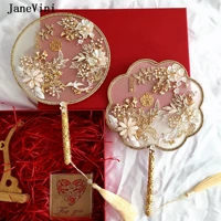janevini fashion gold bridal hand bouquets fan type handmade flowers beaded chinese metal round fan wedding jewelry accessories