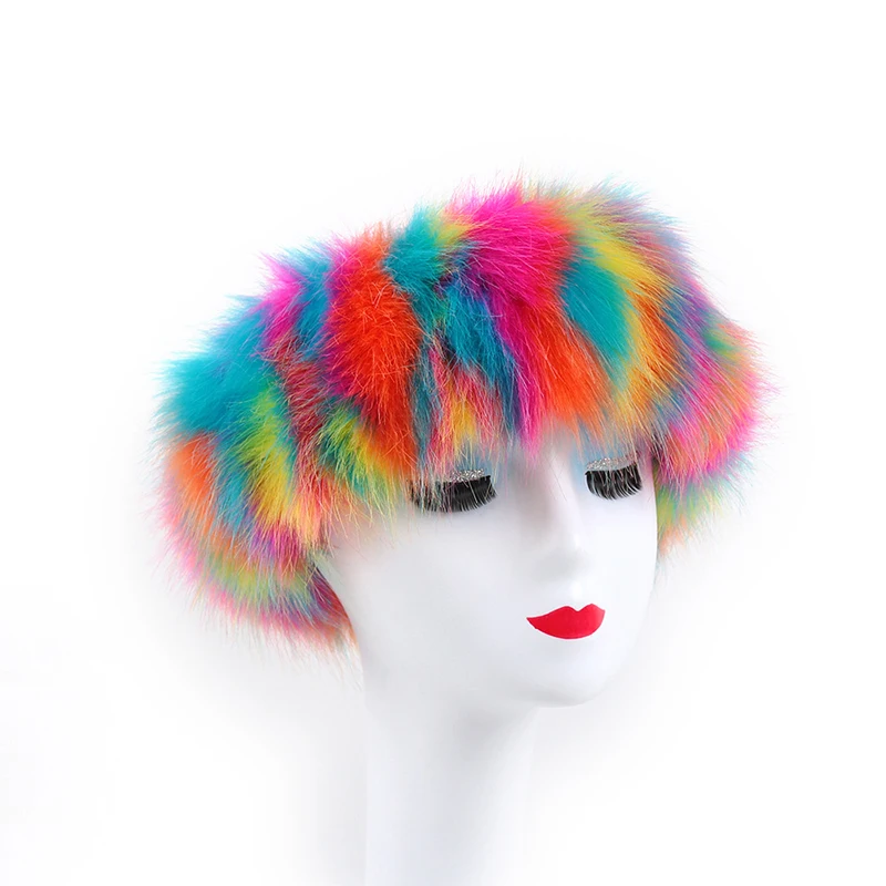 Повязка на голову женская зимняя разноцветная плотная пушистый ободок для волос