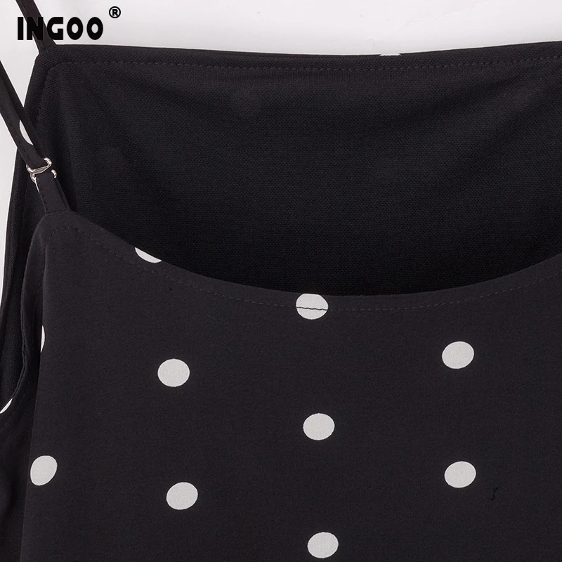 

INGOO Summer Strap Boho Dress Women Chiffon Solid Dot Print A-Line Slash Neck Mini Bohemian Irregular Beach Dresses Female