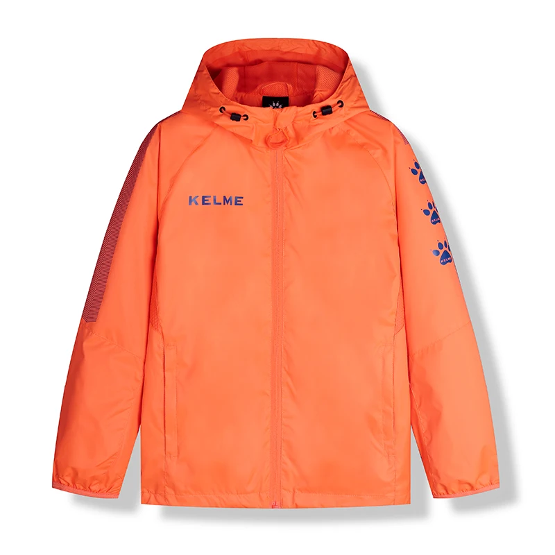 Kelme/детский плащ для занятий спортом на открытом воздухе, тренировок, футбола, баскетбола, ветрозащитная водонепроницаемая куртка с капюшоном, весна-осень 3883211 - Цвет: Orange