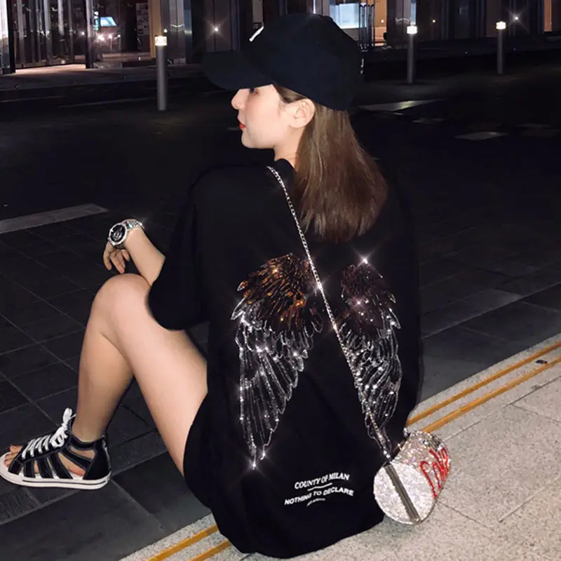 

100% Cotton Heavy Industry Hot Drill T-shirt Female 2021 Summer 200kg Fat Mm Can Wear Medium and Long Short Sleeve Loose Top