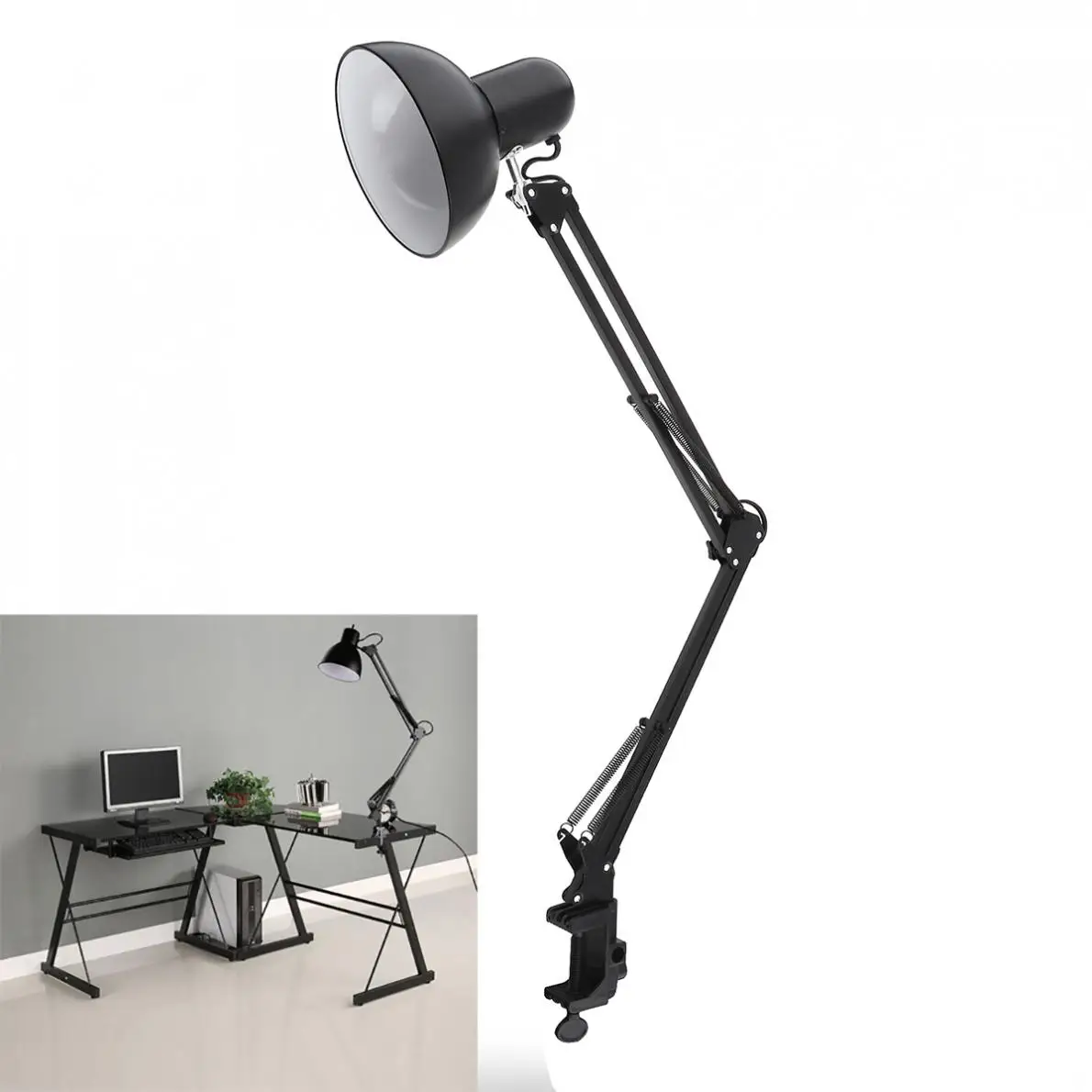 

Black Flexible Swing Arm Clamp Mount Lamp Office Studio Home Table Desk Light