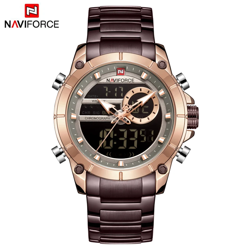 NAVIFORCE Лидирующий бренд аналоговые цифровые Мужские кварцевые часы Мода двойной дисплей водонепроницаемые спортивные часы светодиодный дисплей Relogio Masculino