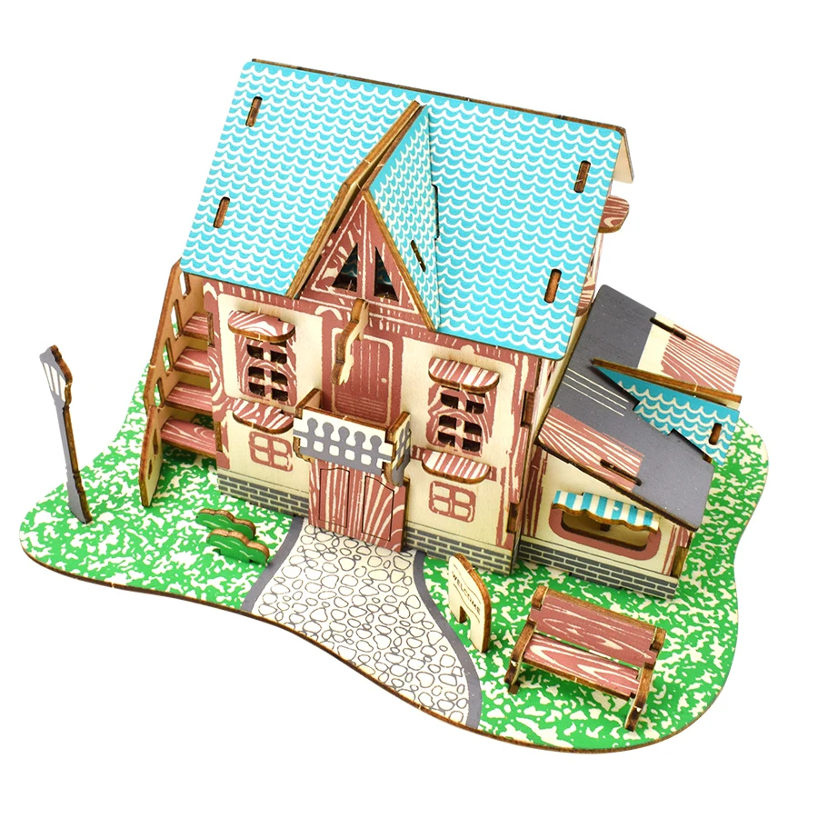 Деревянная головоломка Праздничная Вилла модель серии маленький отель 3D
