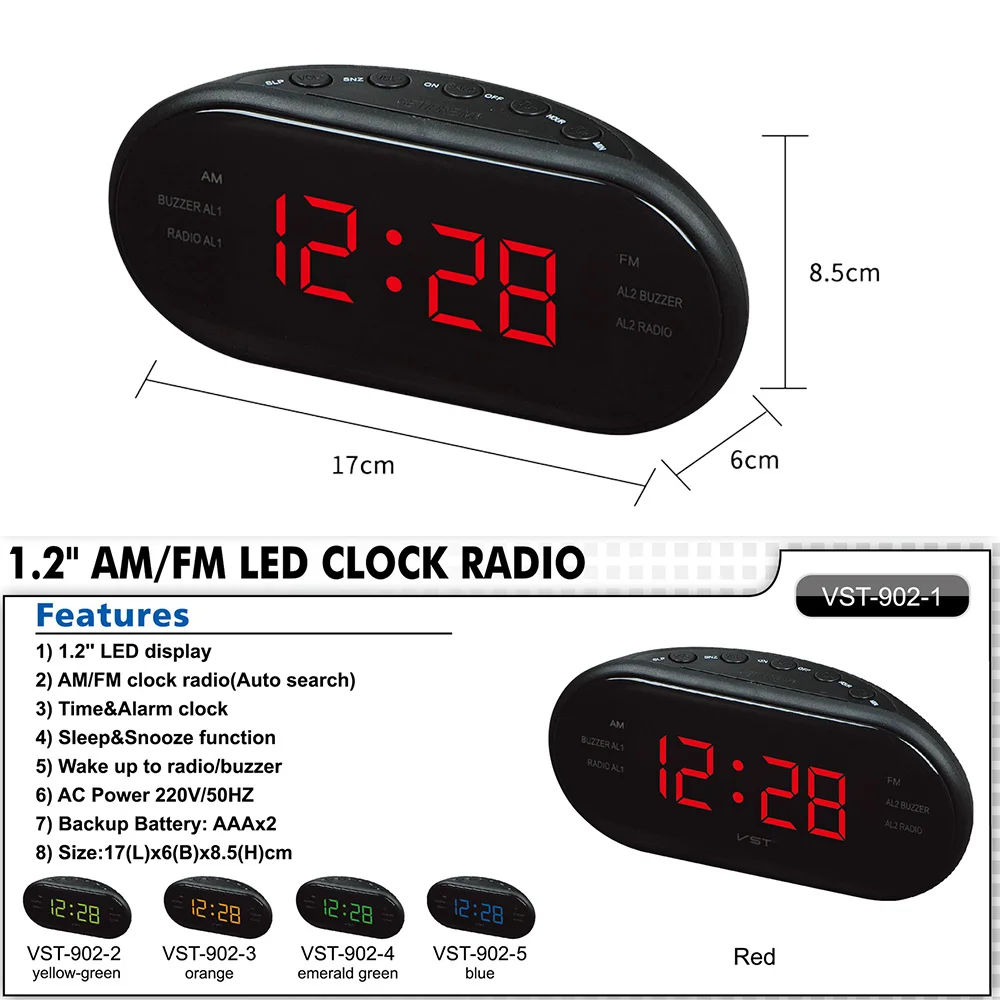 

New AC 220v/50hz AM/FM LED Clock Electronic Desktop Alarm Clock Digital Table Radio Gift Home Office Decoration Supplies EU Plug