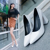 2021 spring new korean style pointed toe patent leather womens shoes shallow mouth single shoes thick heel high heels women