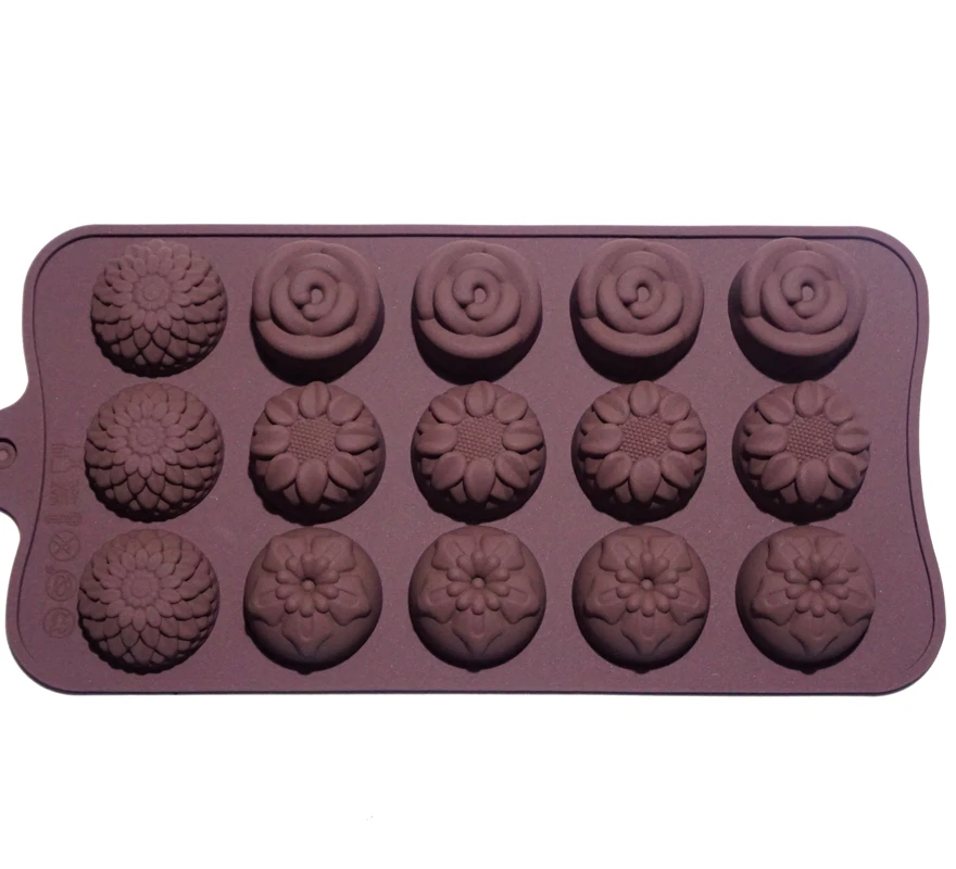 

15 Cells Kinds Flowers Style Cake Molds Brown Color Silicone Chocolate Molds For Diy Biscuit Fondant Candy Epoxy Tools