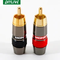 diylive 2pcs rca plug fever pure copper gold plated monster lotus head hifi audio accessories amplifier diy audio cable
