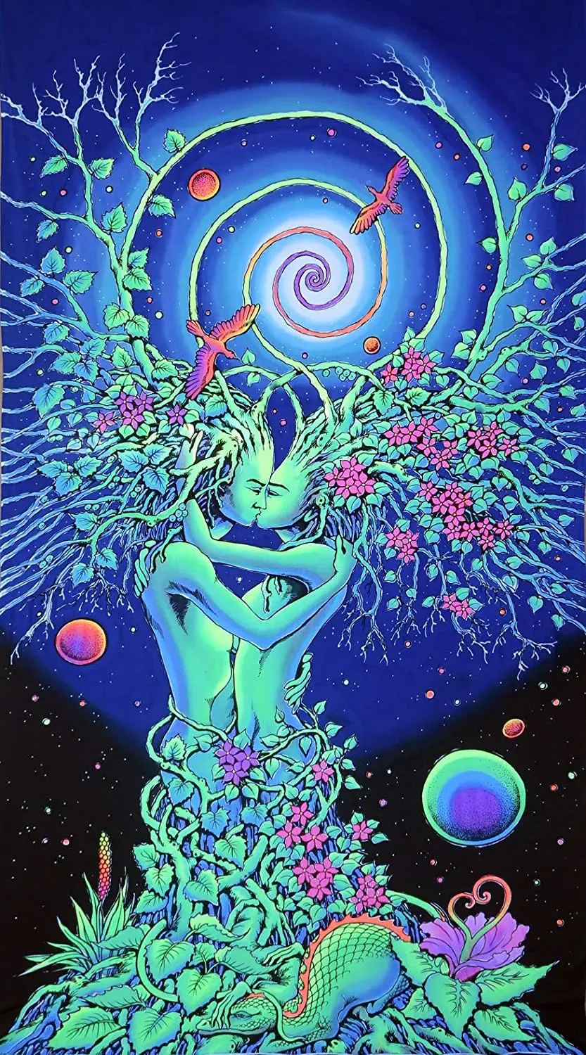 Психоделические природа объятия милые животные Олень Wall Art черный светильник