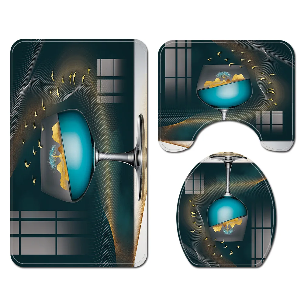 

Microfiber Bath Mat Printing Bathroom Carpet Rug Waterproof U-Shaped Toilet Rug Shower Room Decor Absorbent Floor Carpet Set