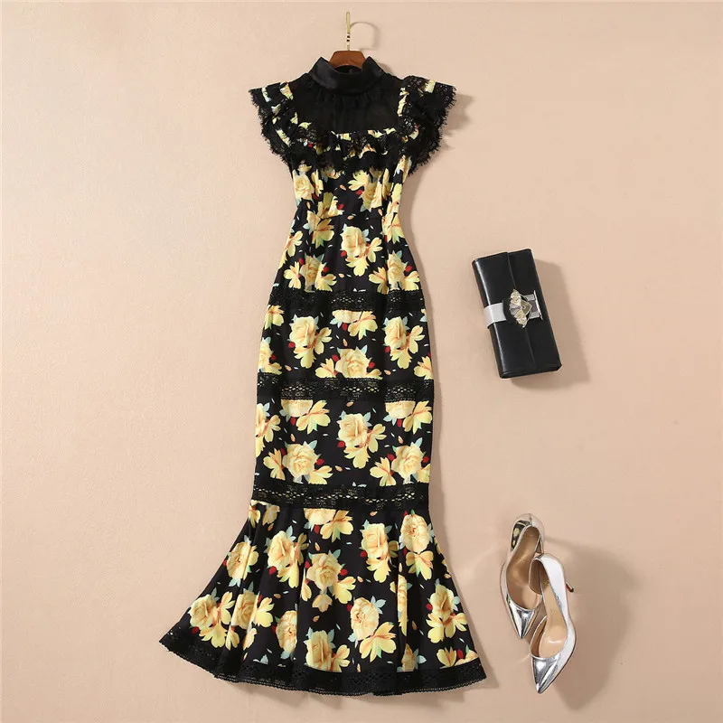 Женское кружевное платье с оборками элегантное облегающее миди цветочным
