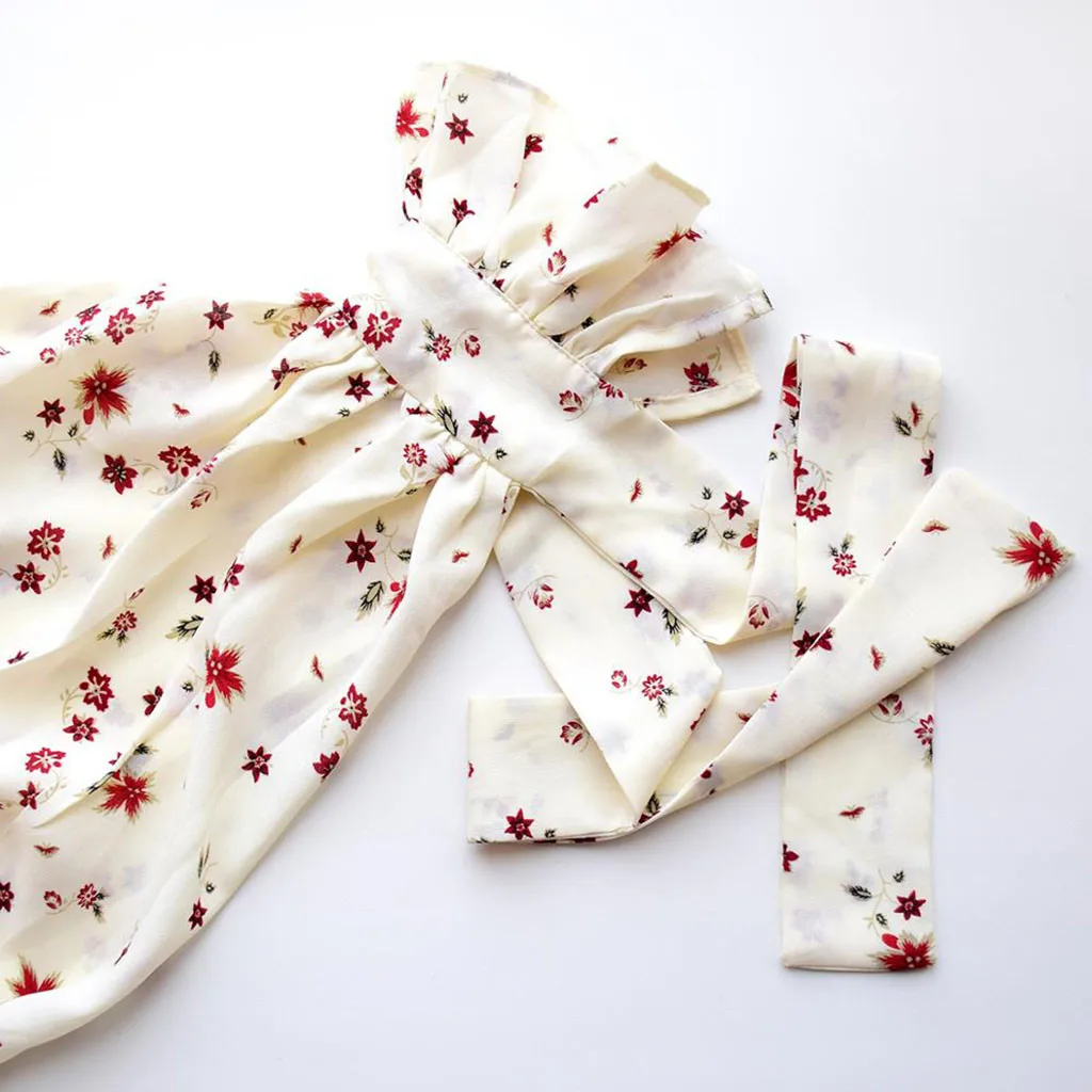 

2019 Autumn Fashion Chiffon Florsl Print Tie Blouse Ladies Casual Loose Tee Top Female Women's Long Sleeve Shirt Blusa Pullover