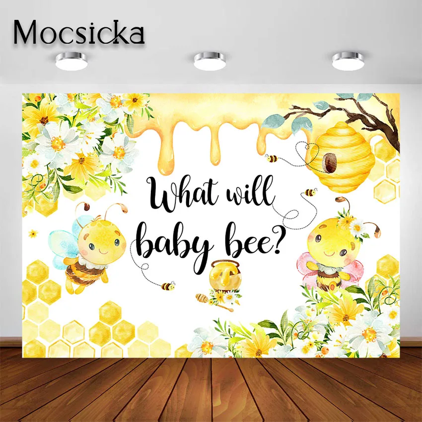 Mocsicka Honeycomb Bee Gender Reveal Backdrop Bee-Day What Will Baby Bee Party Decorations Photo Background Photography Shooting