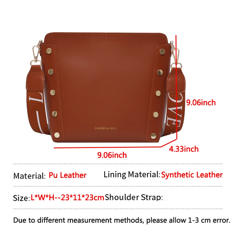 

Vintage Rvet Letter Crossbody Bags For Women High Capacity Women Shoudler Bag Casual Solid Composite Bucket Handbag Lady Shopper