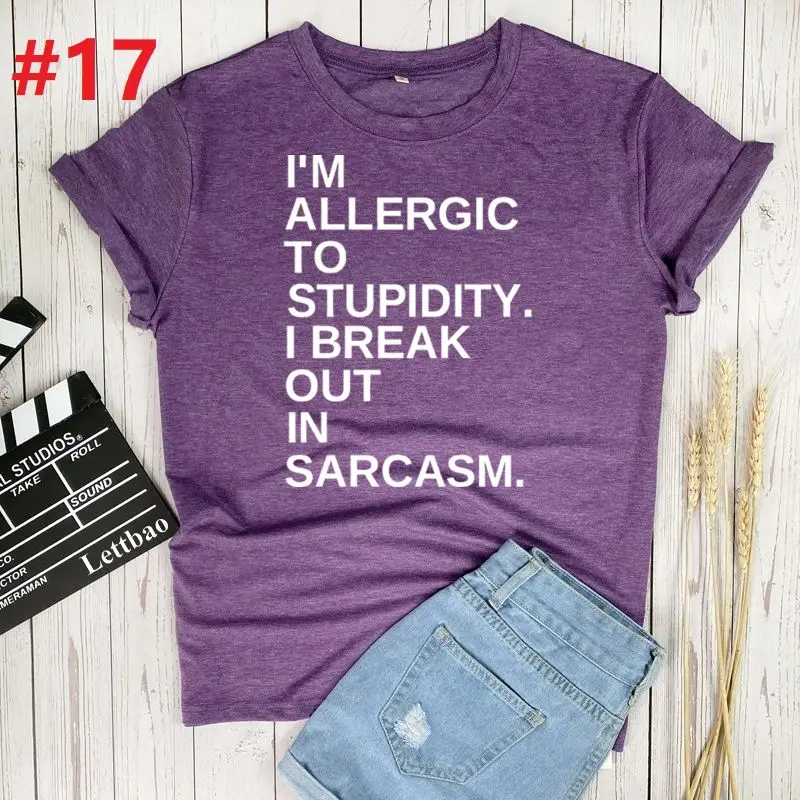 

I'm Allergic To Stupidity Tshirt Summer Cool Fashion T Shirt Men Women Casual T-Shirt Korean Fashion Tops Tees