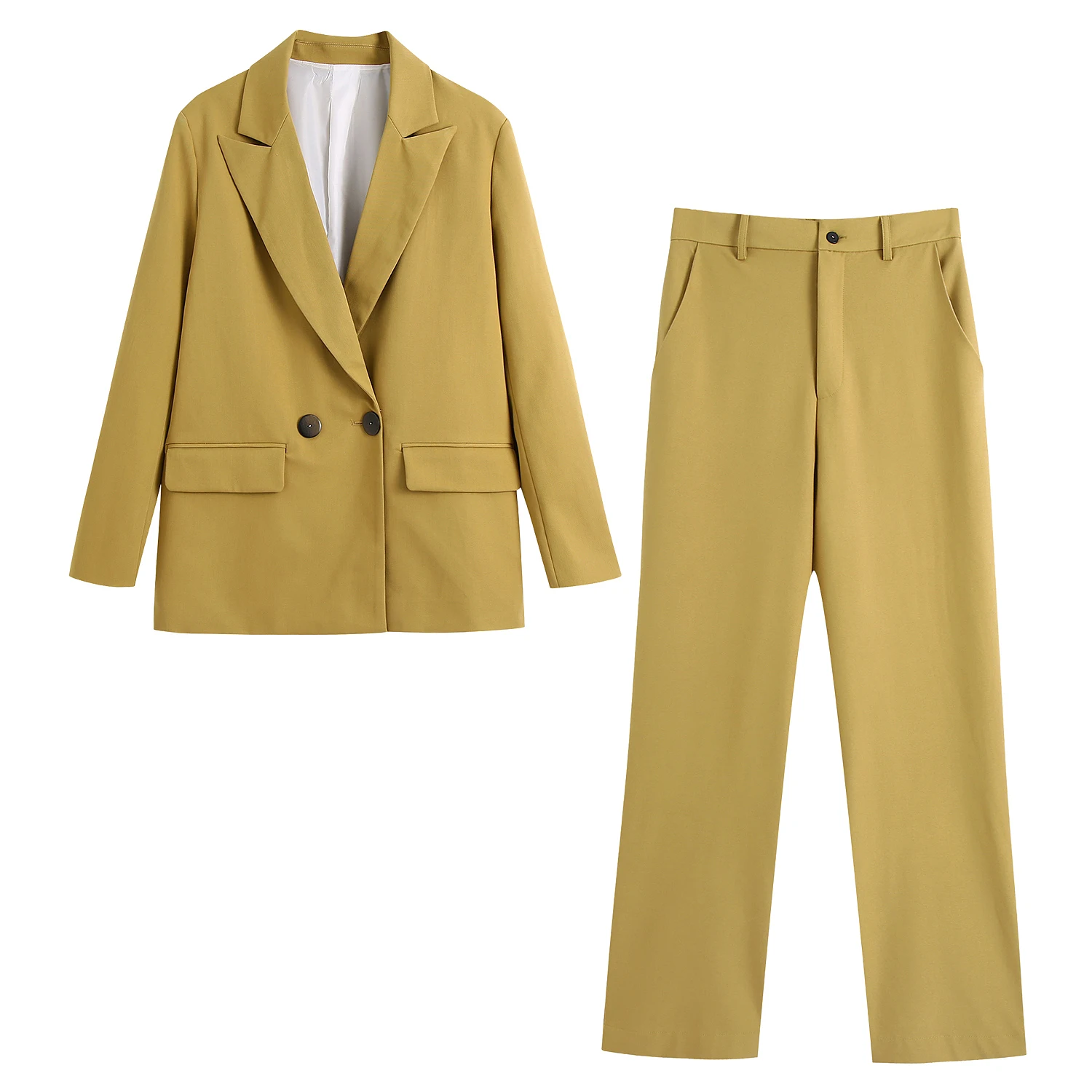 

JC·KILIG 2021 Women's Workplace Double Breasted Suit Coat Neutral Style Wide Leg Pants B1814-1815