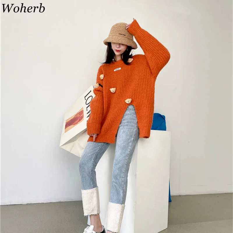 Женский свитер в японском стиле Woherb милые свободные свитеры винтажном модные