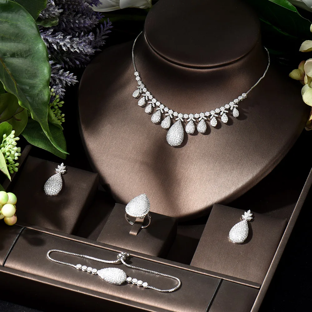 HIBRIDE, простой дизайн, модное ожерелье с кубическим цирконием, кулон и серьги, ювелирные наборы для женщин, свадебные N-1528 для невесты