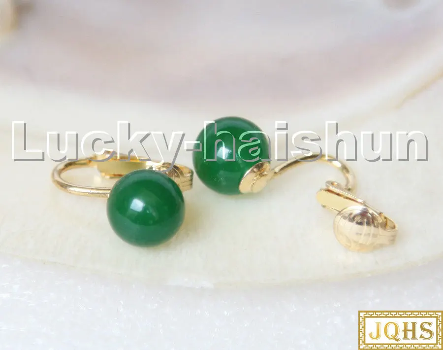 

AAA Natural 10mm Round Green Jade Beads Earrings Clip C307