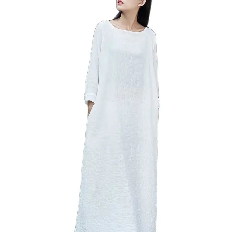 Женское винтажное платье из хлопка и льна прямое Свободное с квадратным вырезом