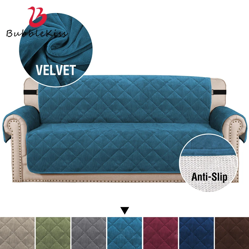 

Bubble Kiss Velvet L Shaped Blue Sofa Cover Living Room Soft Corner Couch Slipcover Sectional Stretch Elastic Sofa Cover 2021