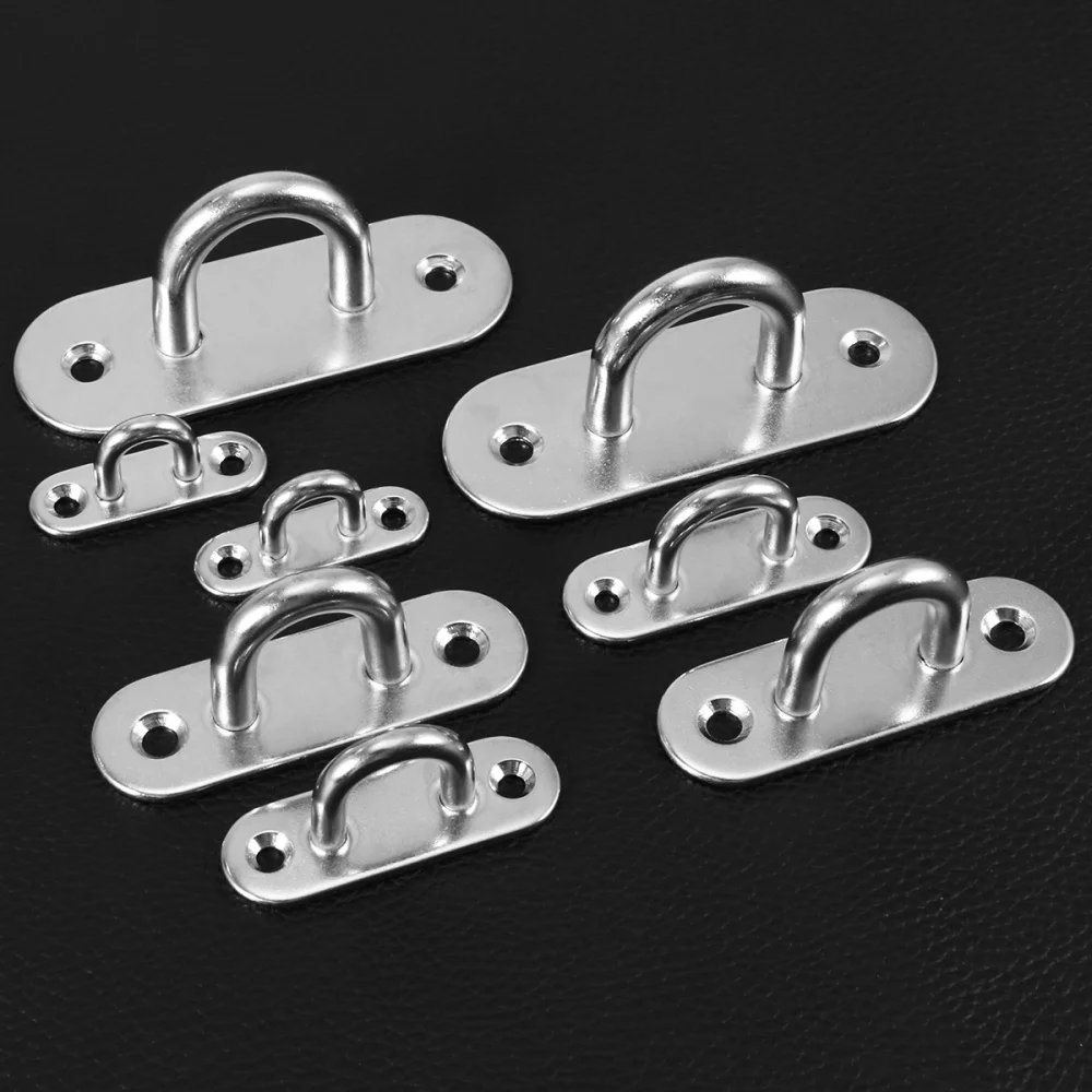 

4 Pcs Stainless Steel Oblong Pad Eye Plate Staple Ring Hook Loop U-shaped Design Screws Mount Hook Hanger