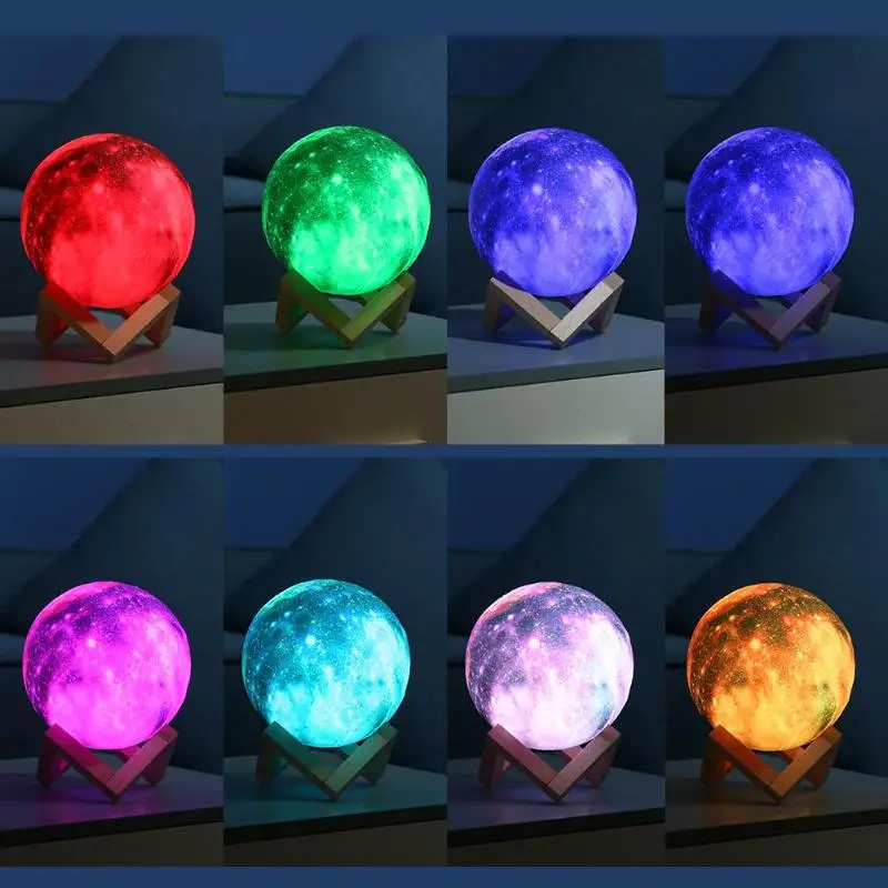 

16 Colors 3D Print Star Moon Lamp Colorful Change Touch Control Bedroom USB LED Night Light Creative Galaxy Lamp Home Decor