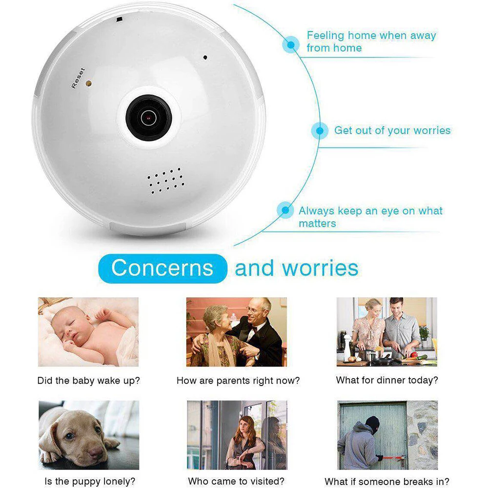 960P 1.3MP Светодиодная лампа Fisheye IP камера WiFi беспроводная CCTV 360 градусов панорамная