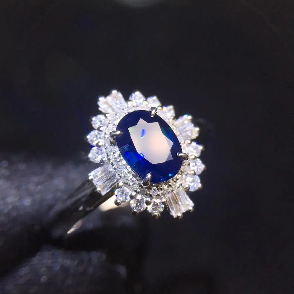 Женское кольцо с синим сапфиром 100% карат из настоящего золота 18 К|Кольца| |